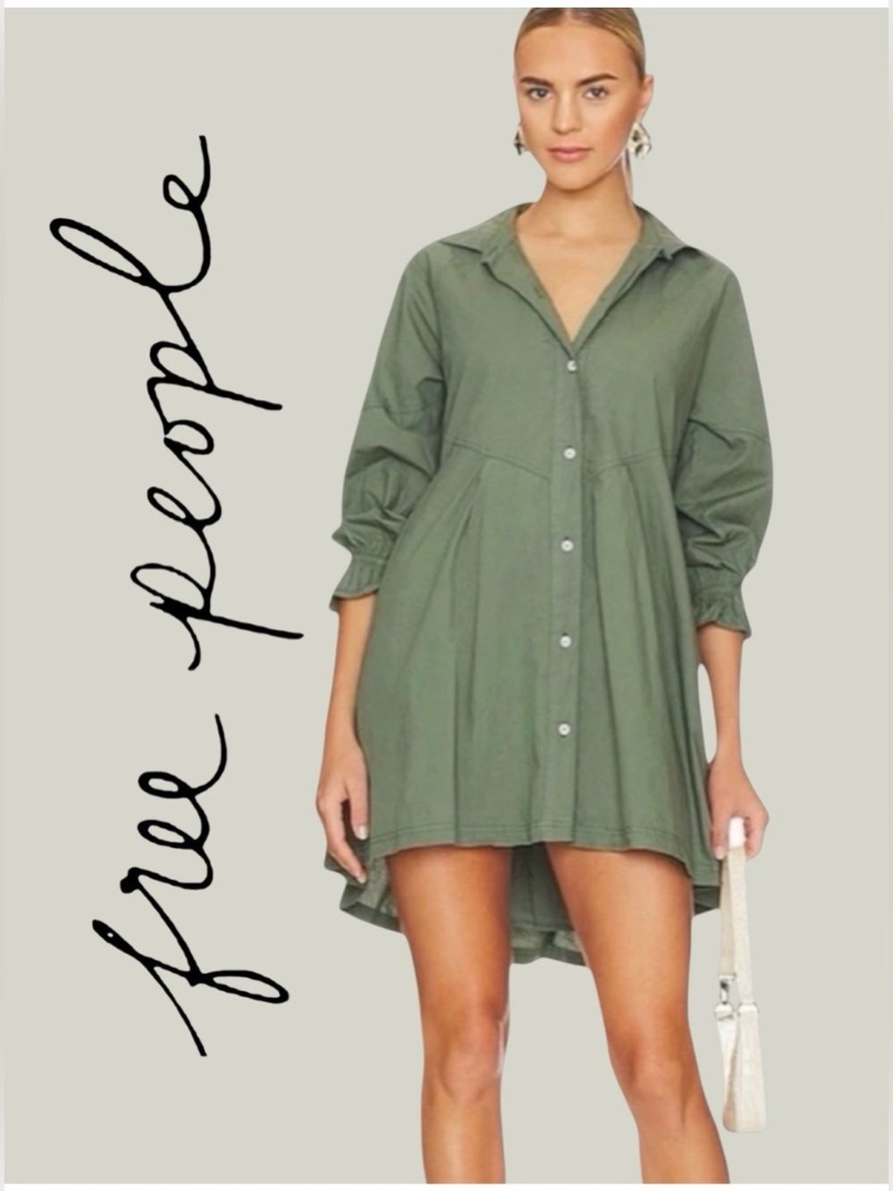 Free People Olive High-Low Button Front Dress